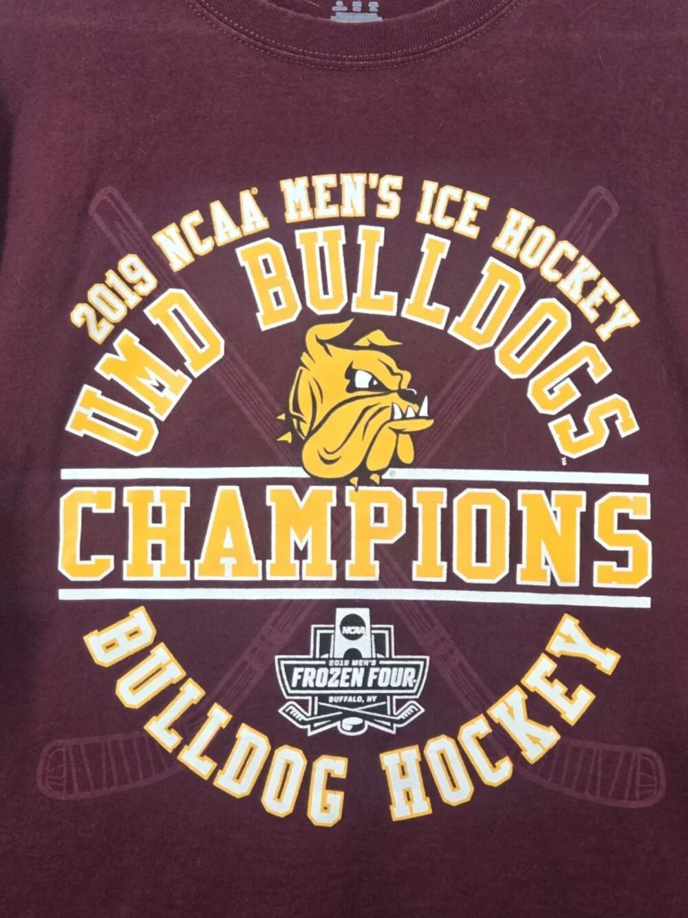 Champion UMD Bulldog 2019 NCAA Ice Hockey Champions T-Shirt, Maroon, Men's 3XL - Picture 3 of 4